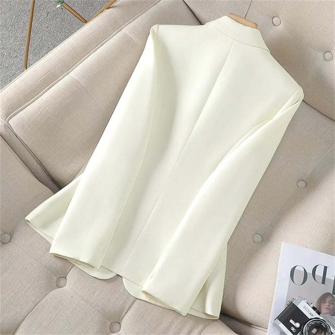 Women Beige Black Blazers Business Work Wear Long Sleeve Single Button Formal Jacket