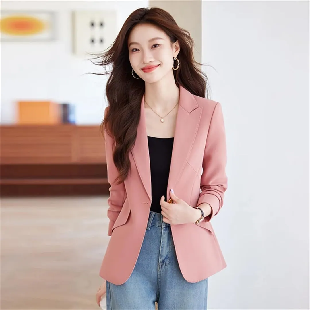 Women Blazer Long Sleeve Blaser Suit Jacket Coat Slim Notched Blazer Office Small Blazers