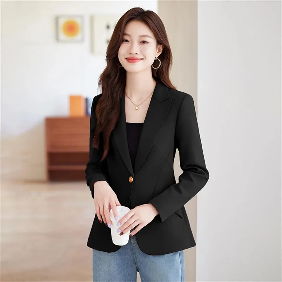 Women Blazer Long Sleeve Blaser Suit Jacket Coat Slim Notched Blazer Office Small Blazers