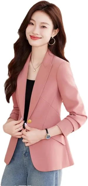 Women Blazer Long Sleeve Blaser Suit Jacket Coat Slim Notched Blazer Office Small Blazers