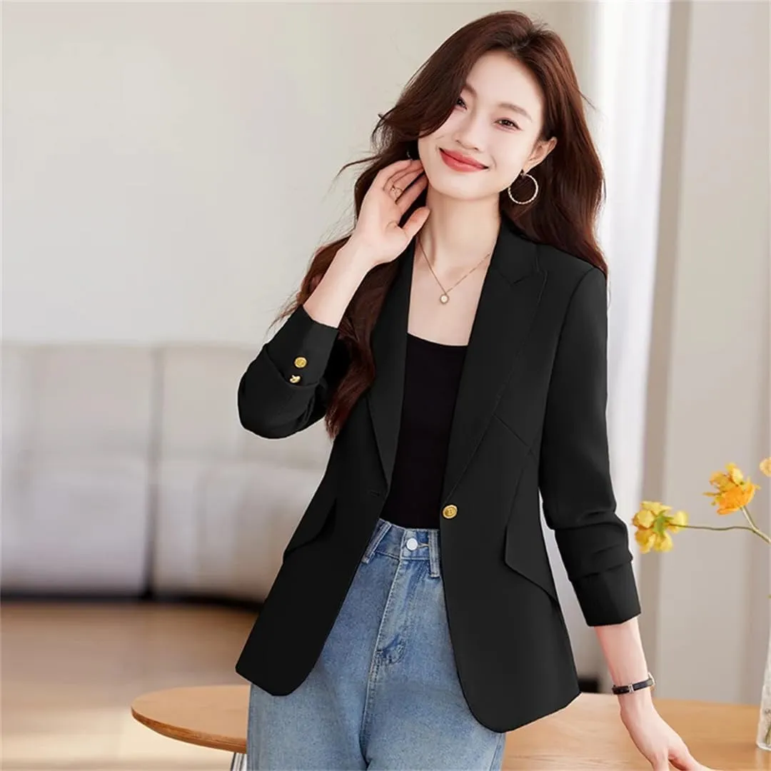 Women Blazer Long Sleeve Blaser Suit Jacket Coat Slim Notched Blazer Office Small Blazers