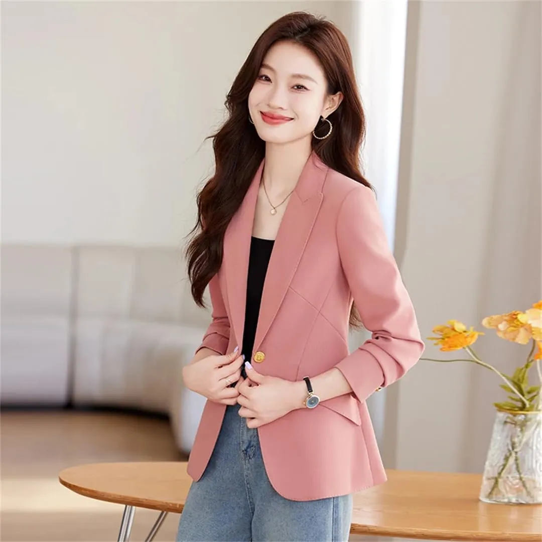 Women Blazer Long Sleeve Blaser Suit Jacket Coat Slim Notched Blazer Office Small Blazers