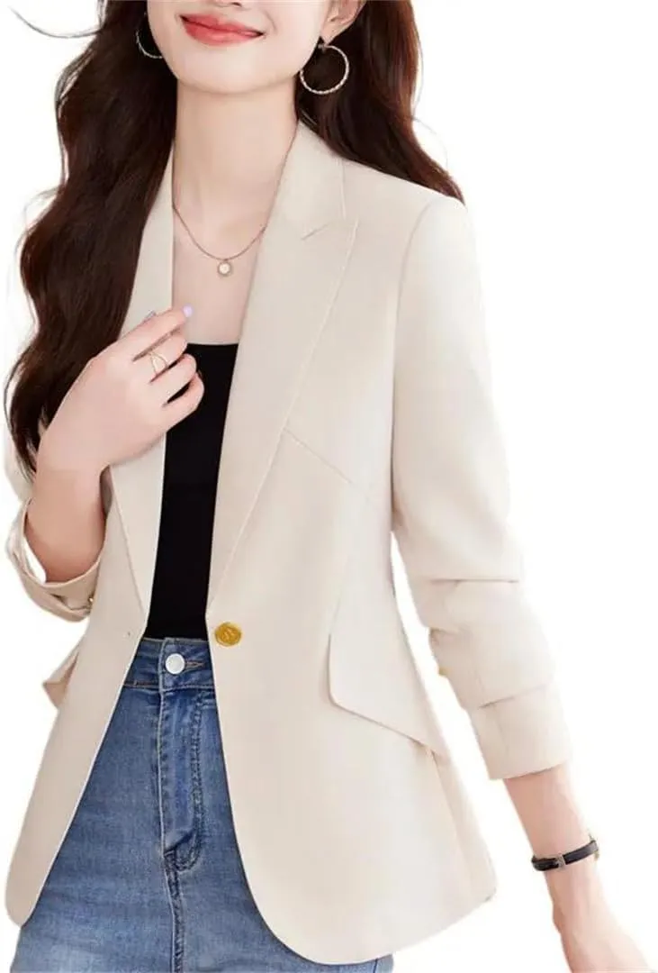 Women Blazer Long Sleeve Blaser Suit Jacket Coat Slim Notched Blazer Office Small Blazers