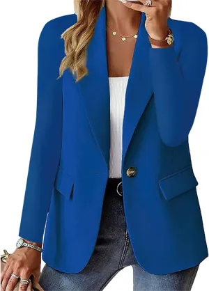 Women Blazers for Work Casual Button Lapel Open Front Business Blazer Dressy Long Sleeve Suit Jackets with Pocket