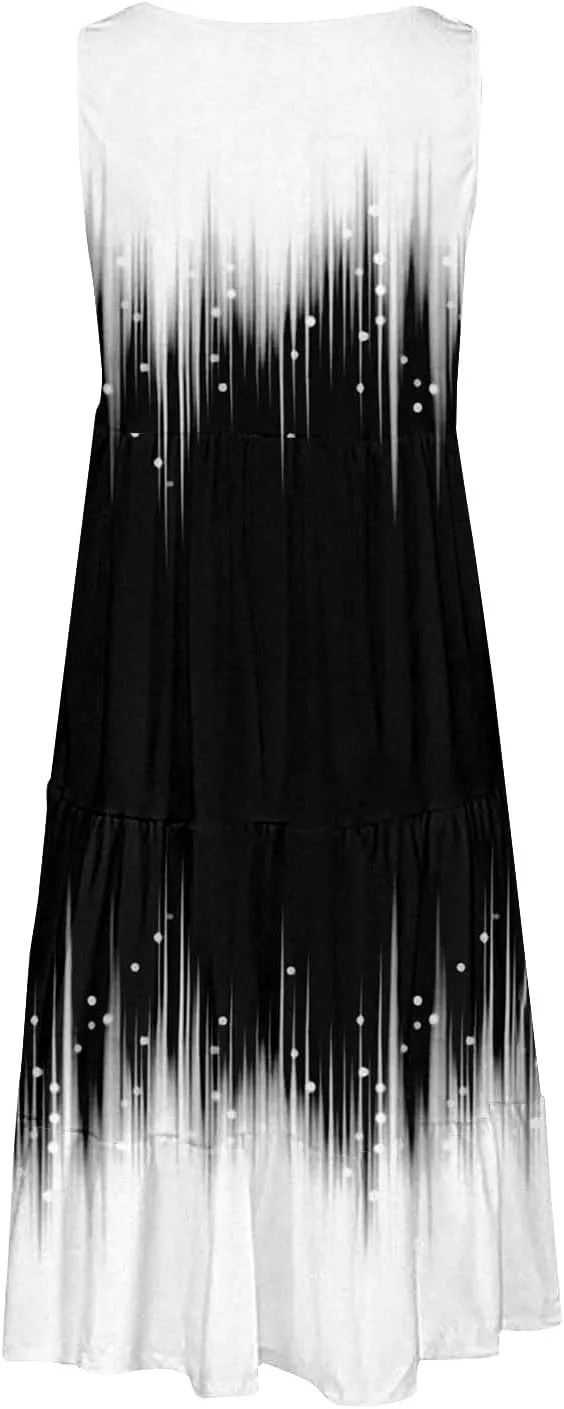 Women Casual Summer Dresses 2025 Crew Neck Sleeveless A-Line Sundress Vacation Boho Flowy Midi Dress