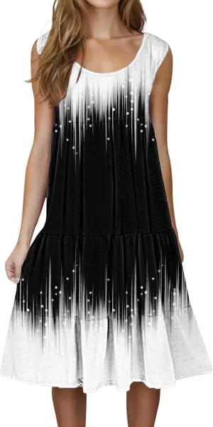 Women Casual Summer Dresses 2025 Crew Neck Sleeveless A-Line Sundress Vacation Boho Flowy Midi Dress