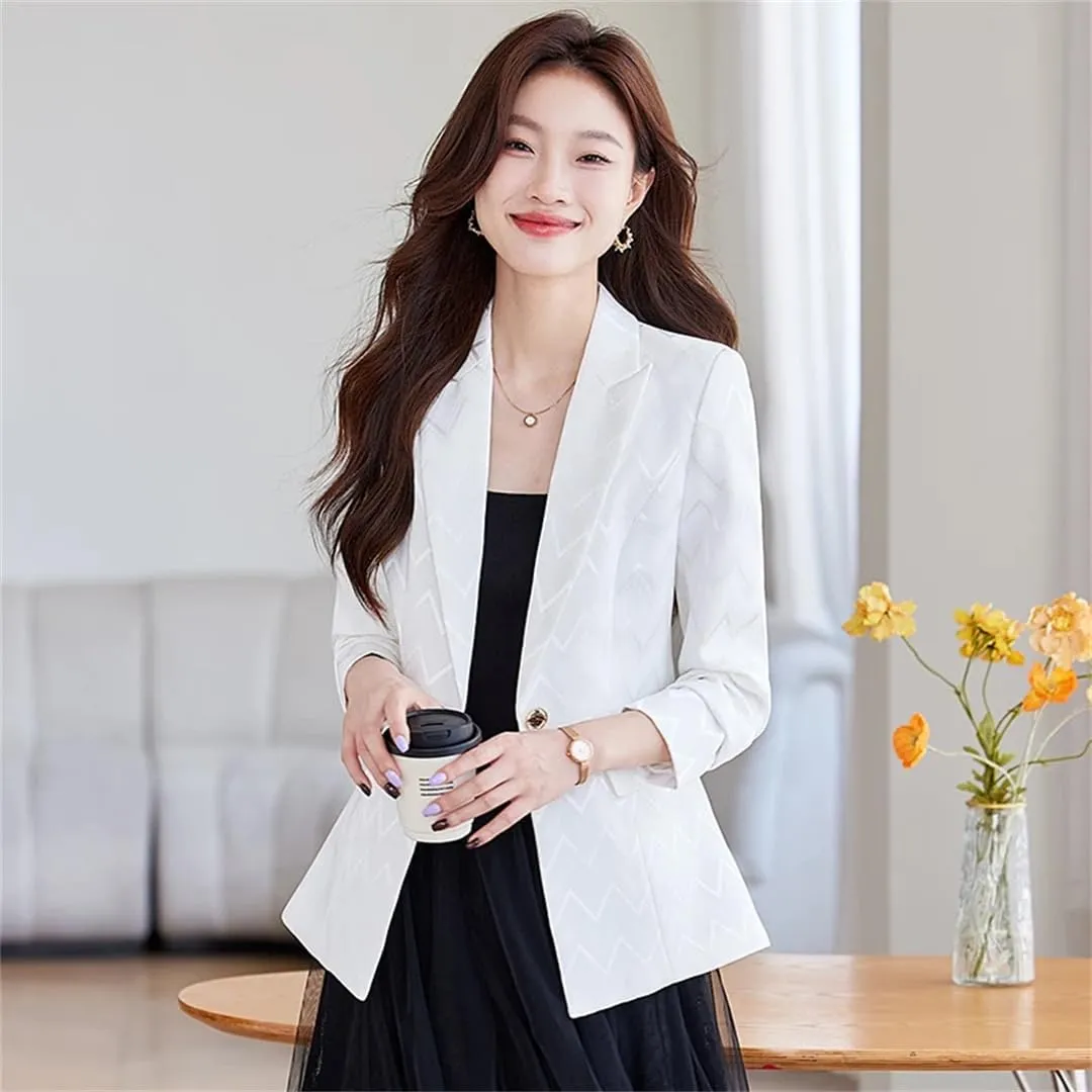 Women Coat Solid Elegant Temperament Basic Jacket Office Stripes Print Long Sleeve Blazers