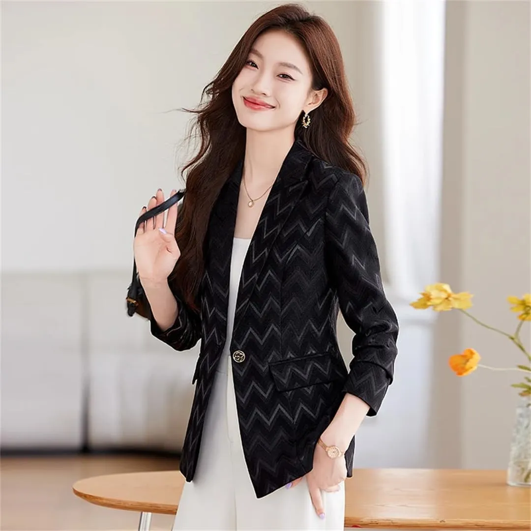 Women Coat Solid Elegant Temperament Basic Jacket Office Stripes Print Long Sleeve Blazers