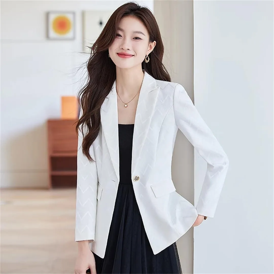 Women Coat Solid Elegant Temperament Basic Jacket Office Stripes Print Long Sleeve Blazers