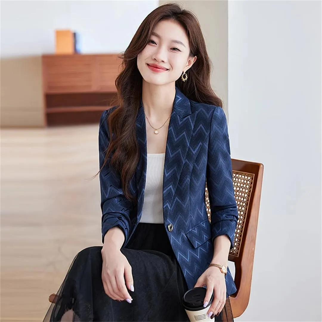 Women Coat Solid Elegant Temperament Basic Jacket Office Stripes Print Long Sleeve Blazers