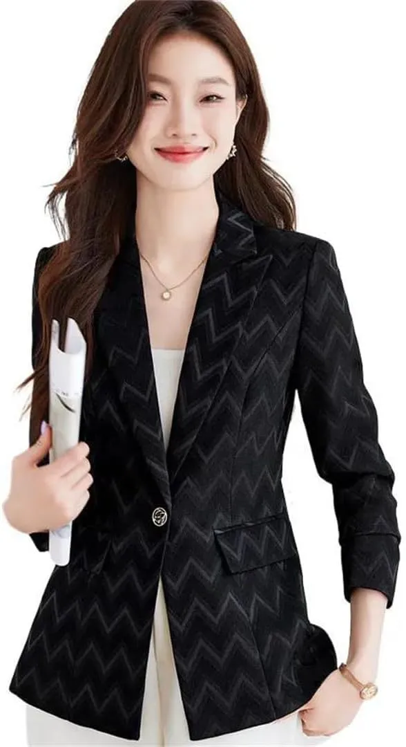 Women Coat Solid Elegant Temperament Basic Jacket Office Stripes Print Long Sleeve Blazers