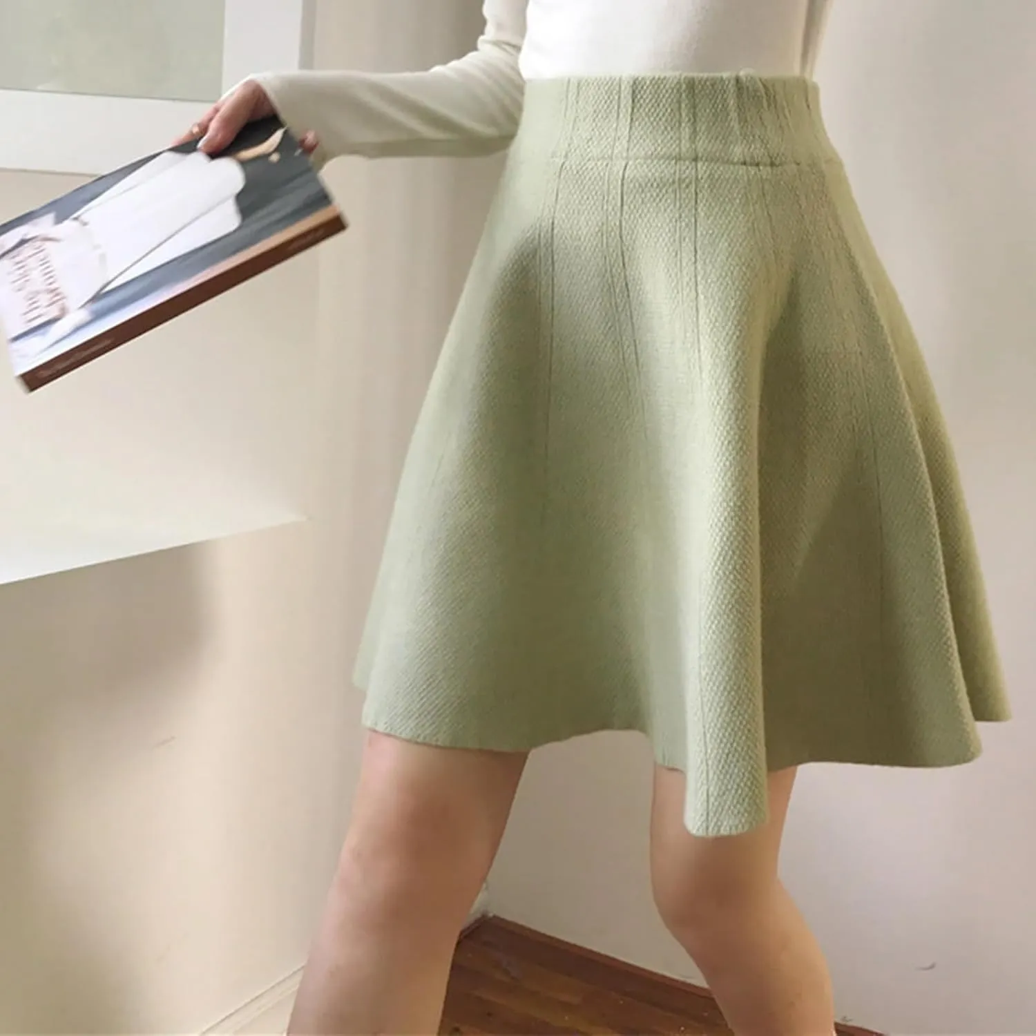 Women Elegant Skorts 2025 Fashion Stretch High Waist Flared Mini Skater Skirts Casual Solid Color Pleated Mini Skirt