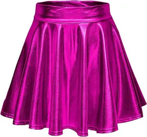 Women Faux Leather Mini Skirts Night Out Disco Short Skirt Sexy Performance Stage Pleated Skirt PU-Leather Skirts