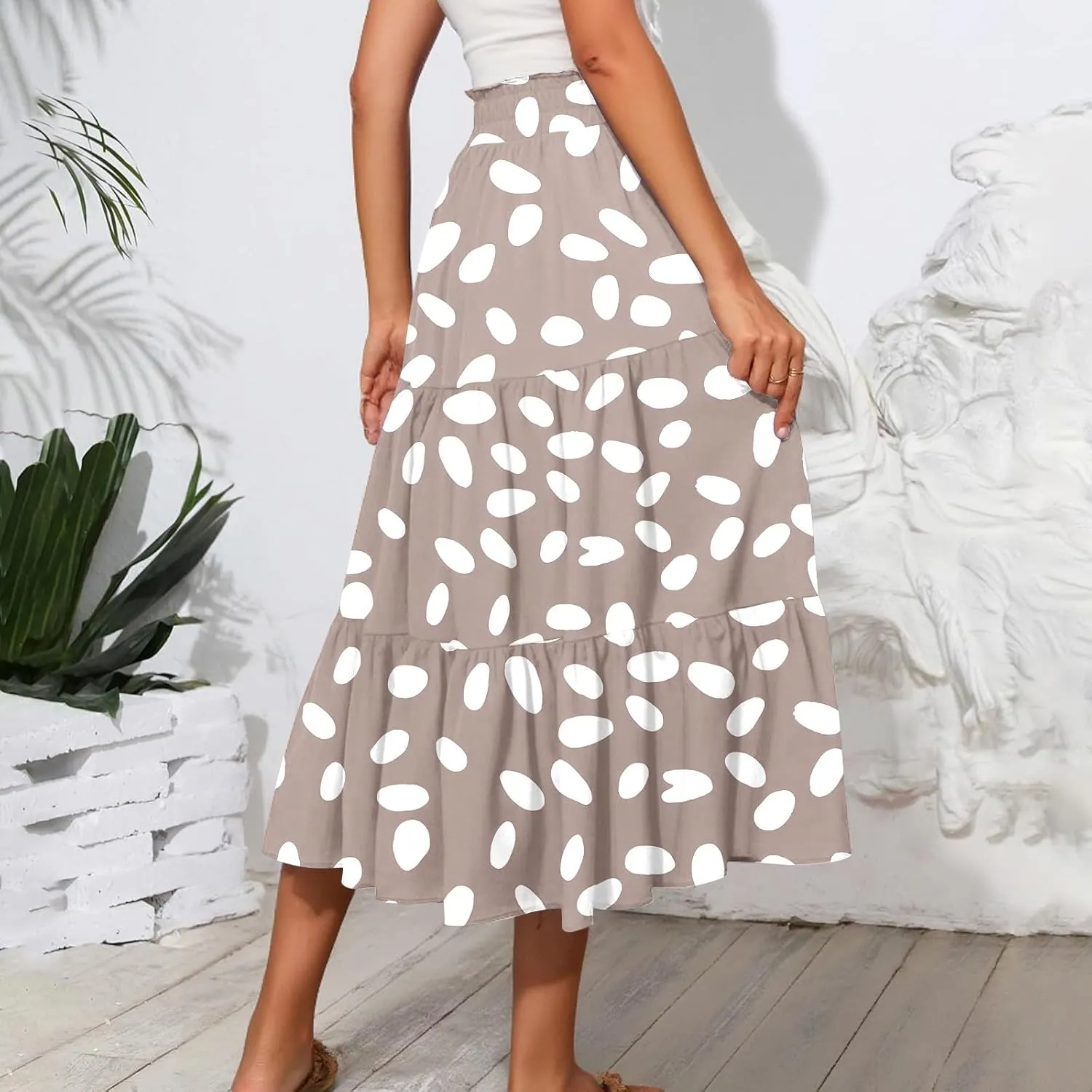 Women High Waisted Boho Floral Flowy Midi Skirt 2025 Trendy Summer Fall Casual Pleated A Line Cute Print Long Skirts