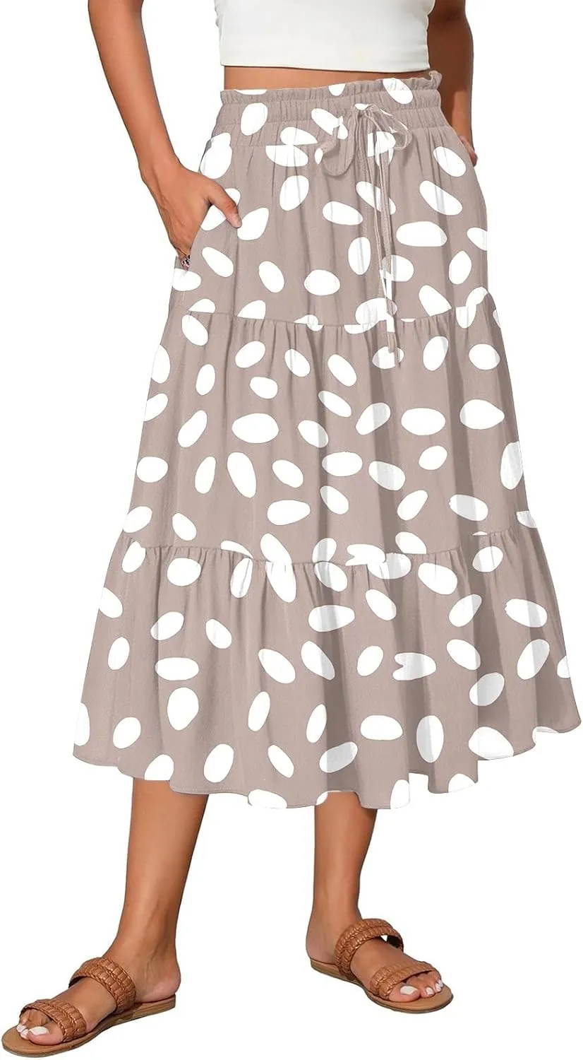 Women High Waisted Boho Floral Flowy Midi Skirt 2025 Trendy Summer Fall Casual Pleated A Line Cute Print Long Skirts