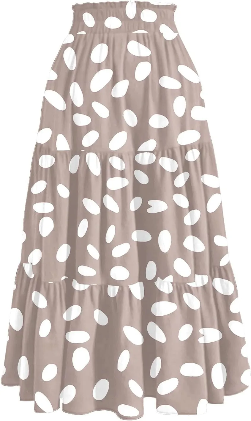 Women High Waisted Boho Floral Flowy Midi Skirt 2025 Trendy Summer Fall Casual Pleated A Line Cute Print Long Skirts