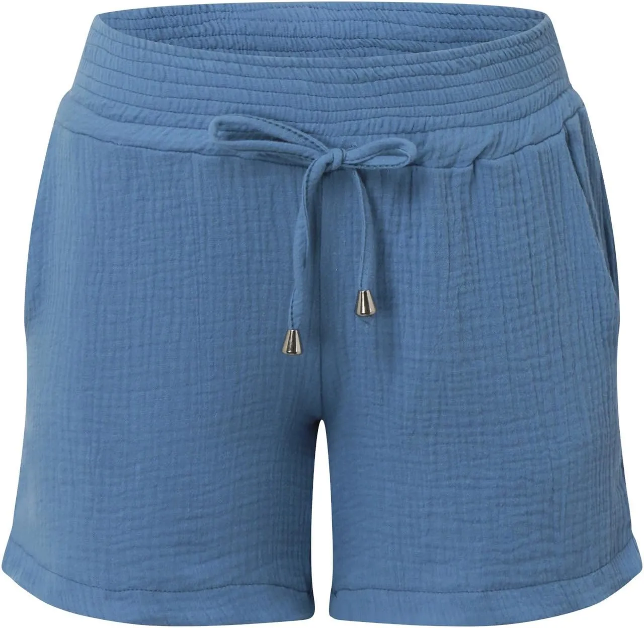 Women Layered Pleats Maternity Shorts Underbelly Drawstring Elastic Waist with Pockets Comfy Casual Beach Shorts