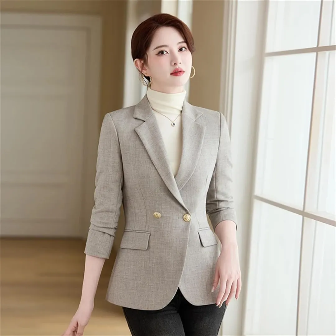 Women Sequin Single Button Long Sleeve Blazers Coat Apricot Black Gray Suit Jacket