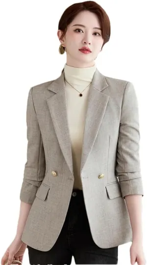 Women Sequin Single Button Long Sleeve Blazers Coat Apricot Black Gray Suit Jacket