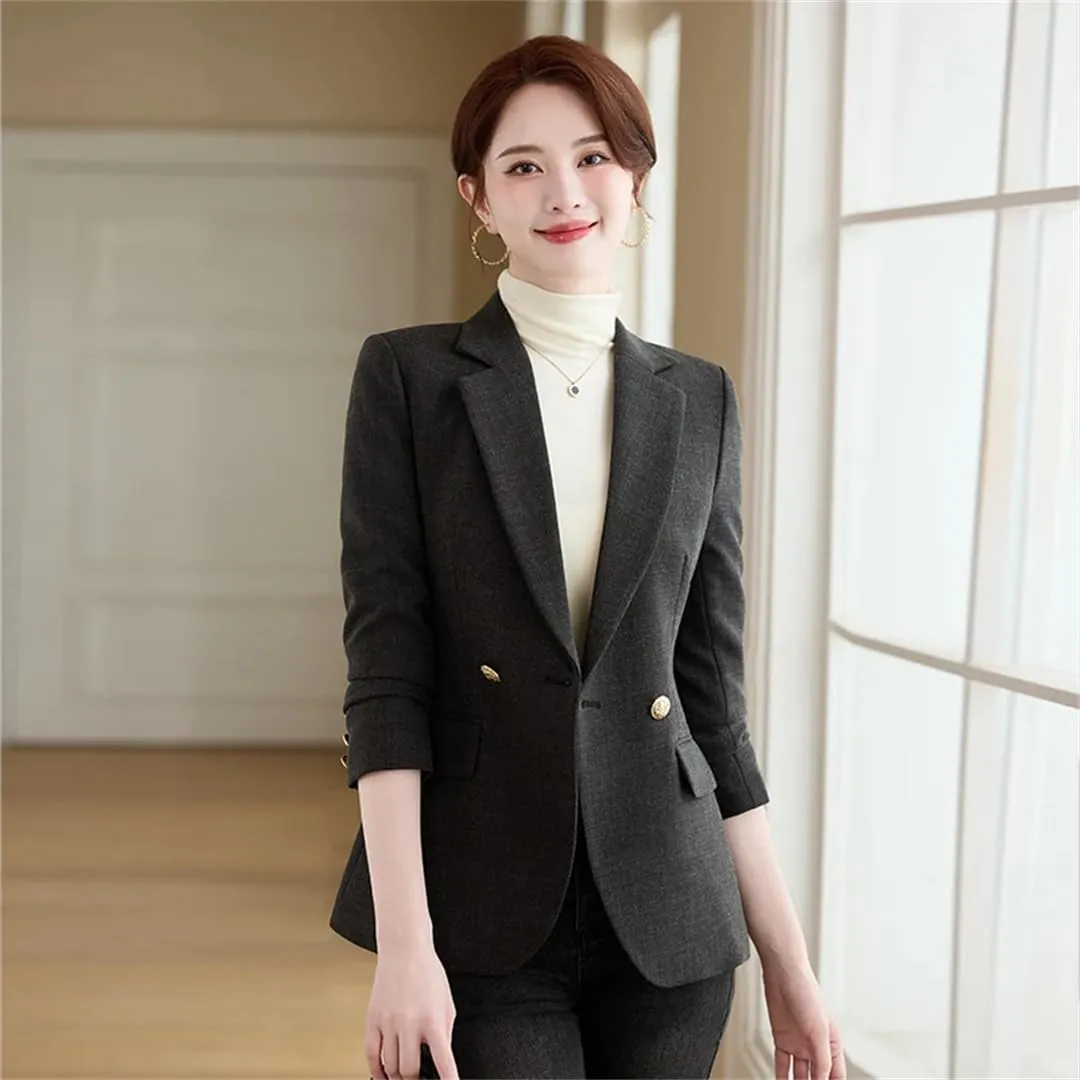 Women Sequin Single Button Long Sleeve Blazers Coat Apricot Black Gray Suit Jacket