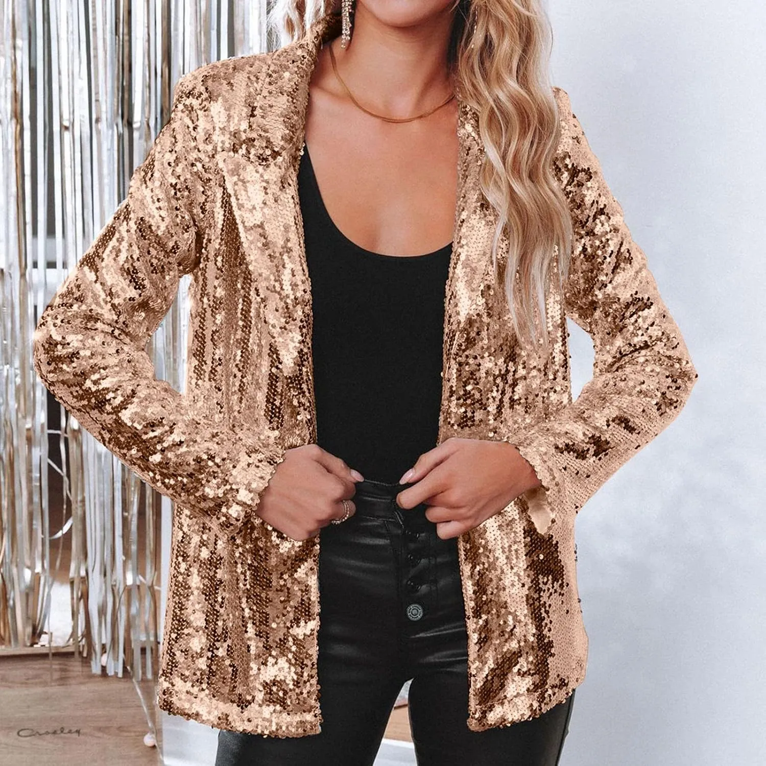 Women Sequins Blazer Sequin Jacket Casual Long Sleeve Glitter Party Shiny Lapel Coat Jacket Women Plus Size