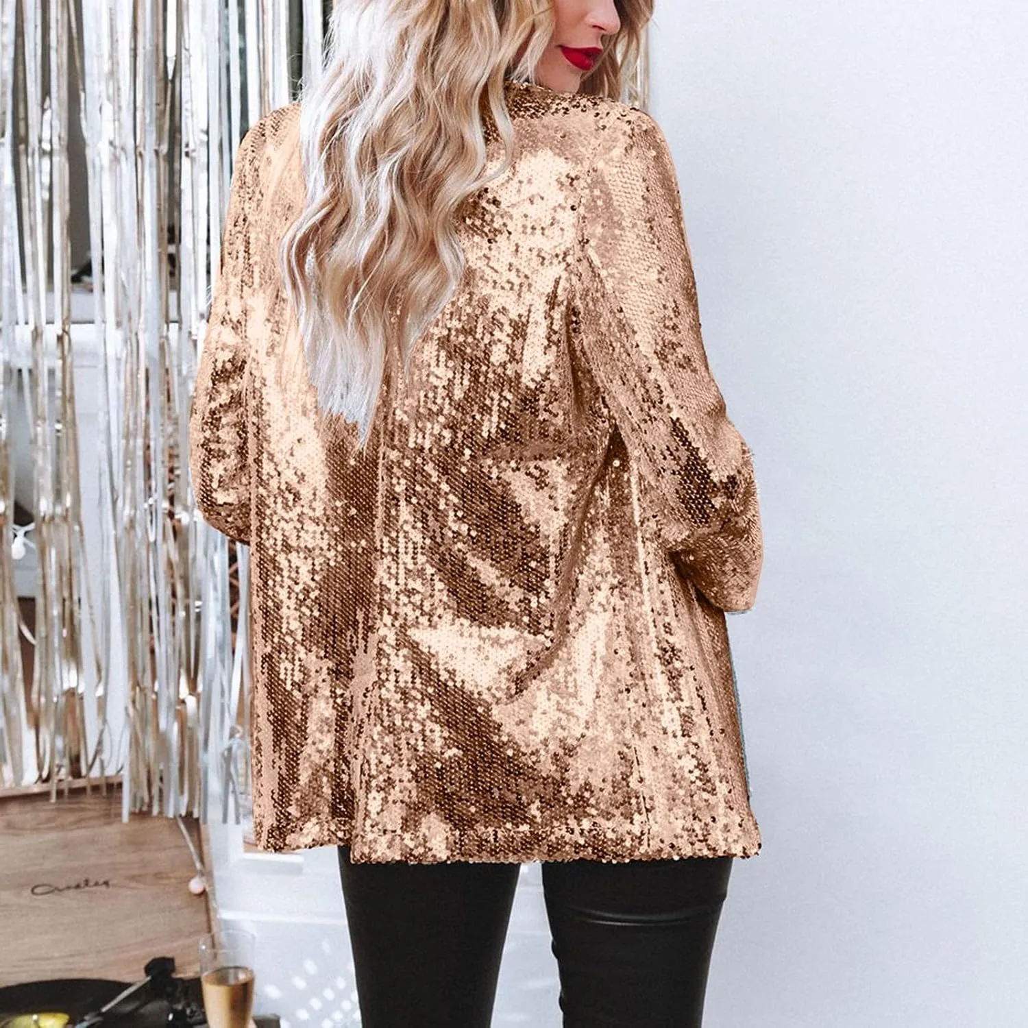 Women Sequins Blazer Sequin Jacket Casual Long Sleeve Glitter Party Shiny Lapel Coat Jacket Women Plus Size