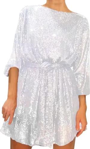 Women Sexy Sequin Dresses Long Sleeve Sparkly Glitter Ruched Bodycon Dress Party Night Out Club Dresses