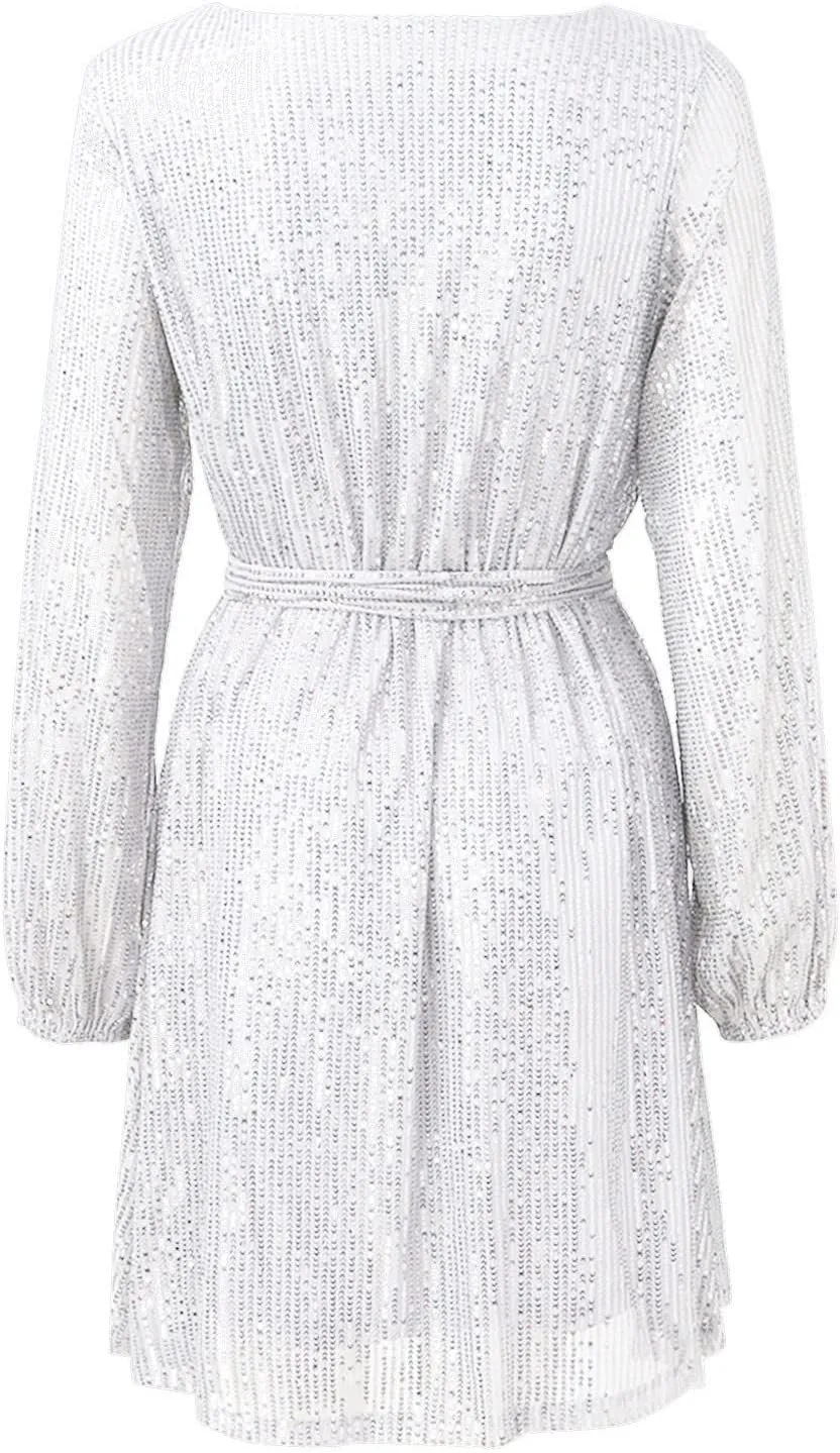 Women Sexy Sequin Dresses Long Sleeve Sparkly Glitter Ruched Bodycon Dress Party Night Out Club Dresses