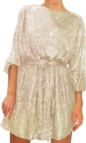 Women Sexy Sequin Dresses Long Sleeve Sparkly Glitter Ruched Bodycon Dress Party Night Out Club Dresses