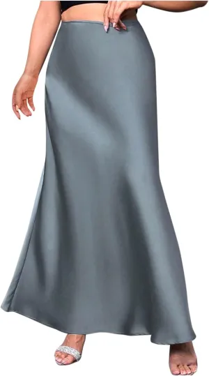 Women Silk Satin Skirt Summer Fashion Elegant High Waist Cocktail Party Skirts Casual Solid Sexy A Line Maxi Skirt