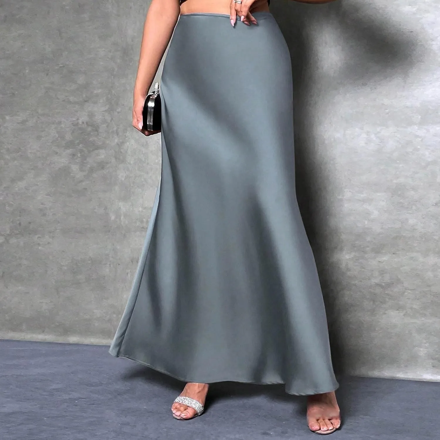 Women Silk Satin Skirt Summer Fashion Elegant High Waist Cocktail Party Skirts Casual Solid Sexy A Line Maxi Skirt