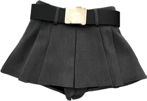 Women Slim Pleated A-Line High Waist Mini Skirt with Sashes