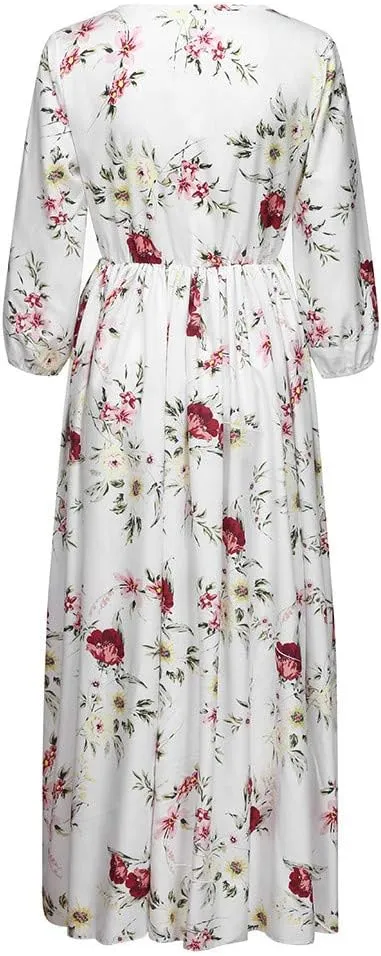 Women Summer Casual Floral Printed Swing Half Sleeve A-Line Flowy Boho Maxi Dress 2025 Trendy Beach Travel Clothes