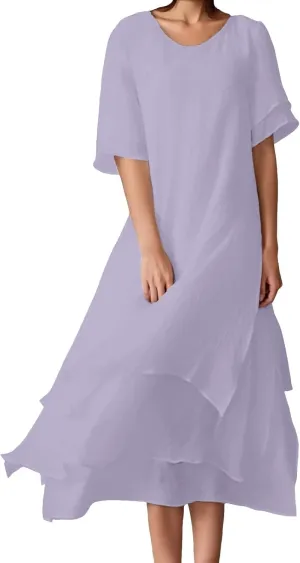 Women Summer Casual Maxi Dress 2025 Flowy Scoop Neck Tiered Long Dress Flutter Short Sleeve Beach Vacation Sundresses