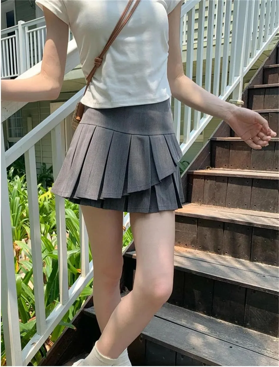 Women Vintage A-Line Pleated Skirt Mini Skirts for Work