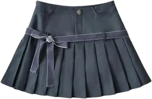 Women Vintage Plaid Mini Skirt Elegant A-Line Pleated Skirt