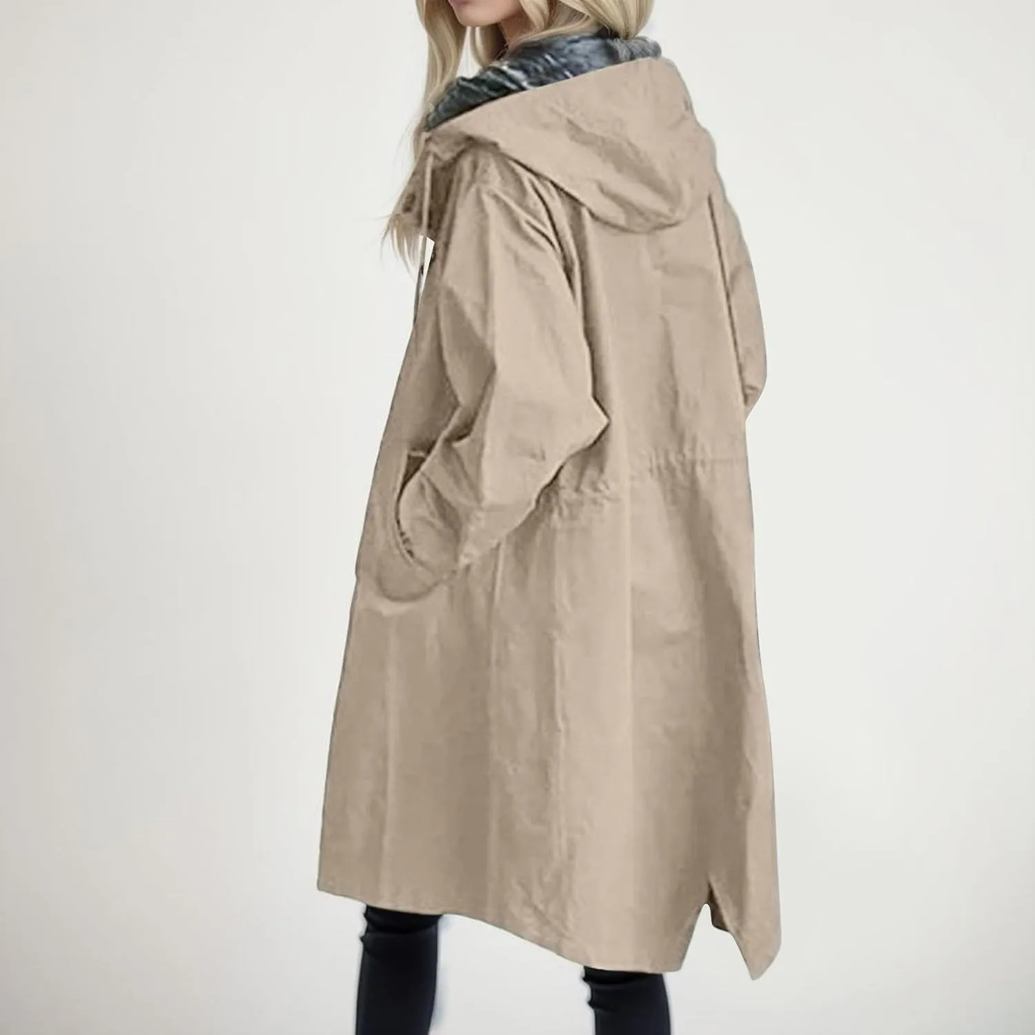 Women Wool Coat Peacoat Jacket Thick Loose Double Breasted Pea Coat Woolen Winter Overcoat