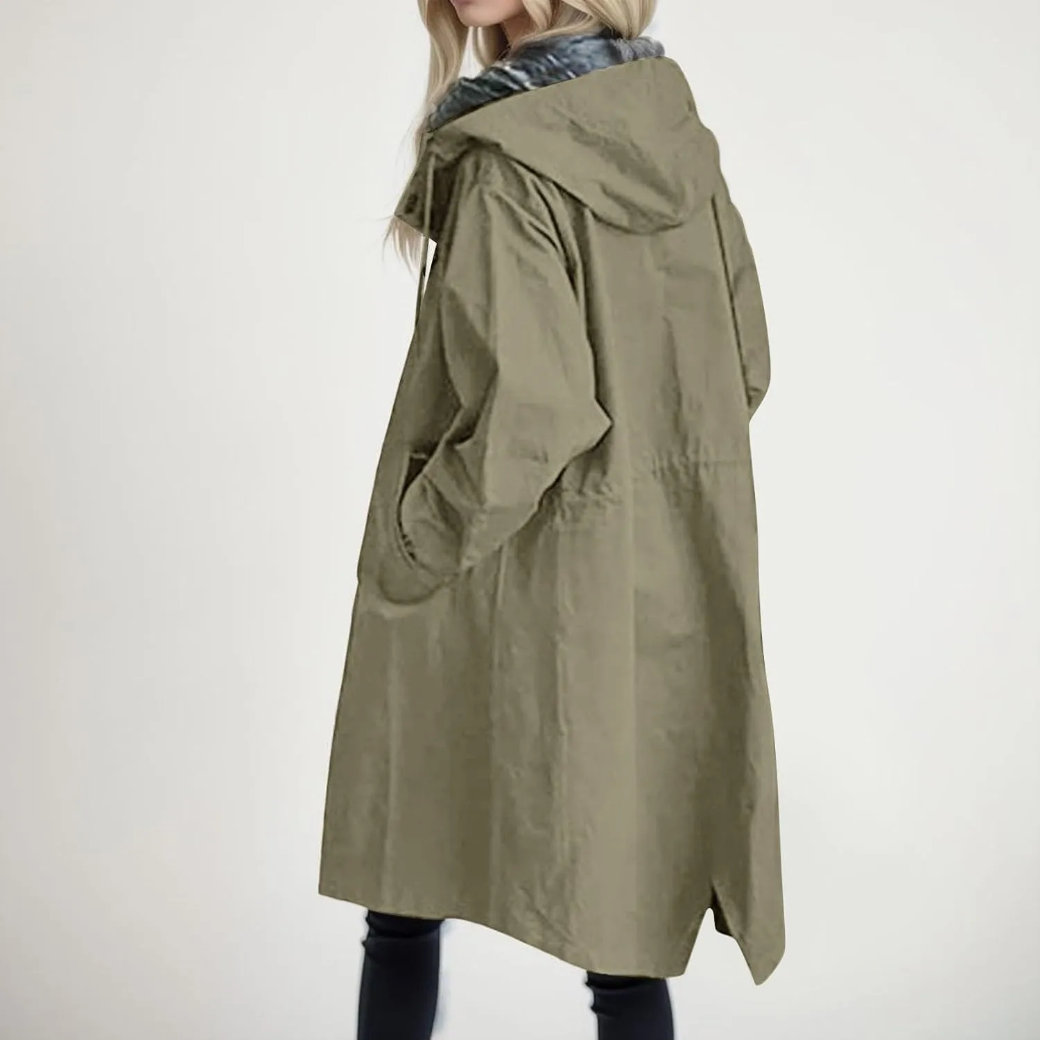 Women Wool Coat Peacoat Jacket Thick Loose Double Breasted Pea Coat Woolen Winter Overcoat