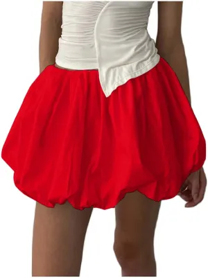 Women Y2k Bubble Skirt Ruffle Hem Pleated A Line Flare Mini Short Skirt Streetwear Beach Dresses