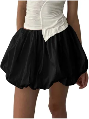 Women Y2k Bubble Skirt Ruffle Hem Pleated A Line Flare Mini Short Skirt Streetwear Beach Dresses
