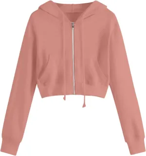 Women Zip Up Hoodies Fall Fashion Cropped Long Sleeve Sweatshirts Jacket Trendy Crop Tops Cute Hoodies for Teen Girls