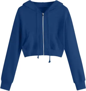 Women Zip Up Hoodies Fall Fashion Cropped Long Sleeve Sweatshirts Jacket Trendy Crop Tops Cute Hoodies for Teen Girls