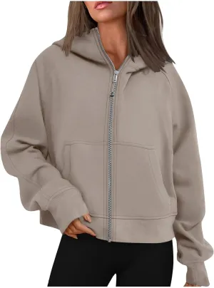 Women Zip Up Hoodies Y2k Cropped Sweatshirt Trendy Fleece Jacket Casual Collared Blouse Lightweight Long Sleeve Tops