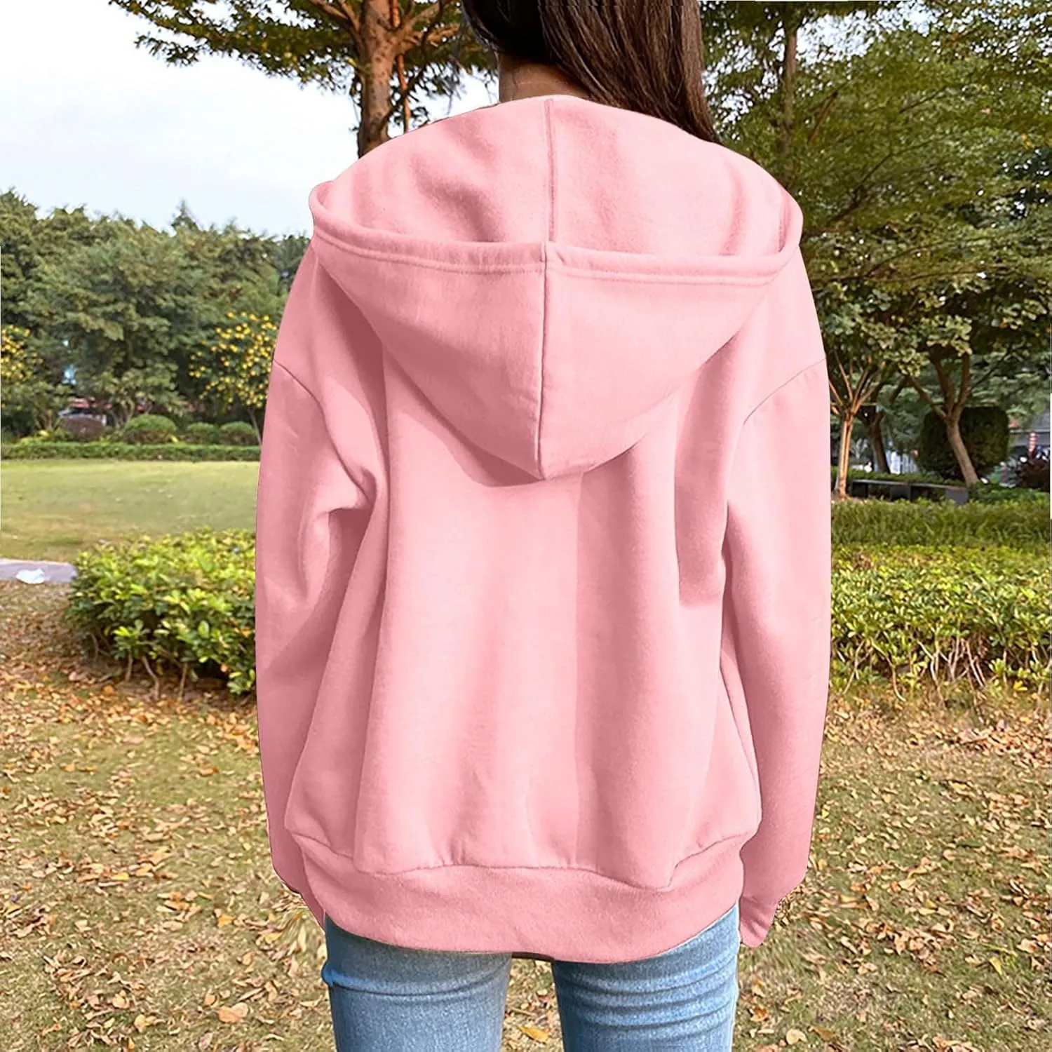 Women's 2024 Fall Zip Up Hoodies Sweatshirt Solid Color Long Sleeve Oversized Coat Casual Cozy Fall Winter Outfits