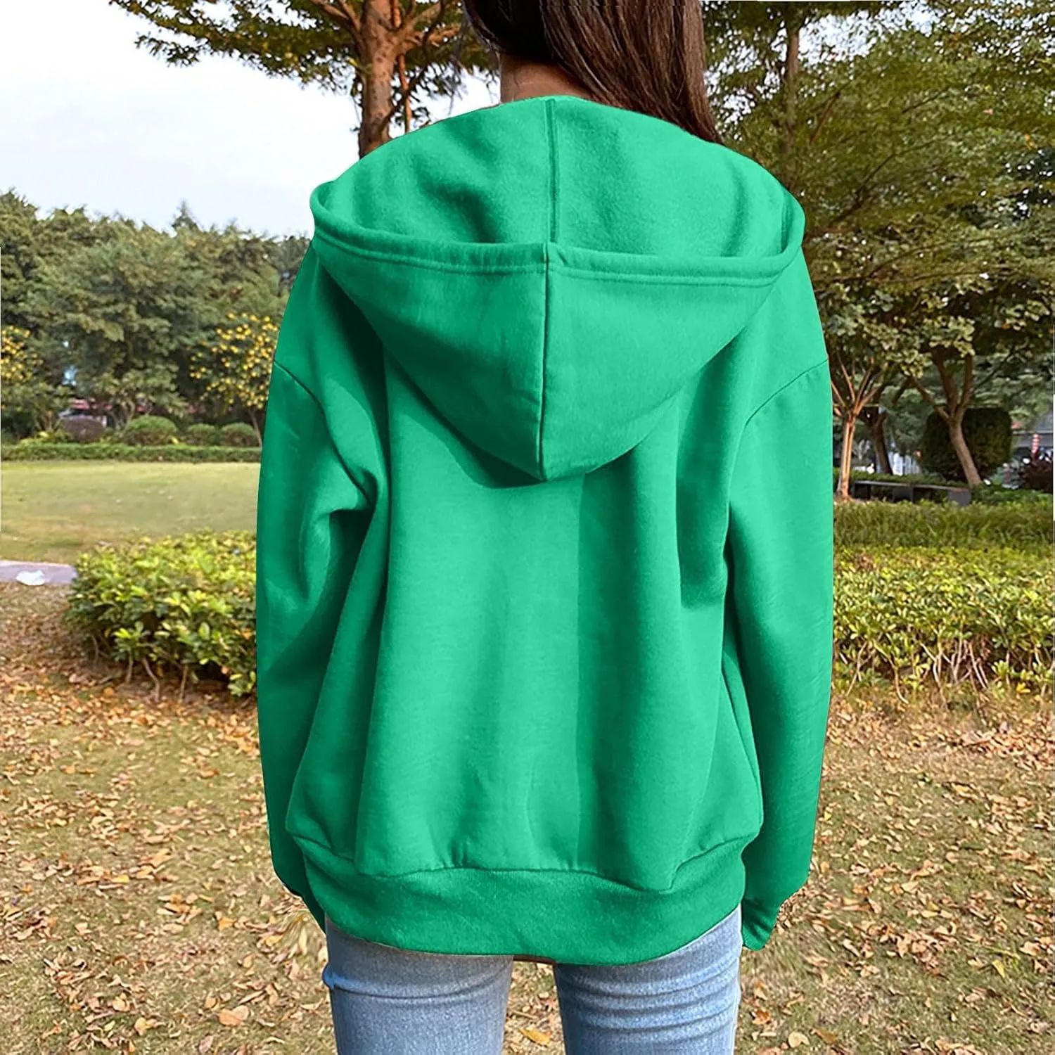 Women's 2024 Fall Zip Up Hoodies Sweatshirt Solid Color Long Sleeve Oversized Coat Casual Cozy Fall Winter Outfits