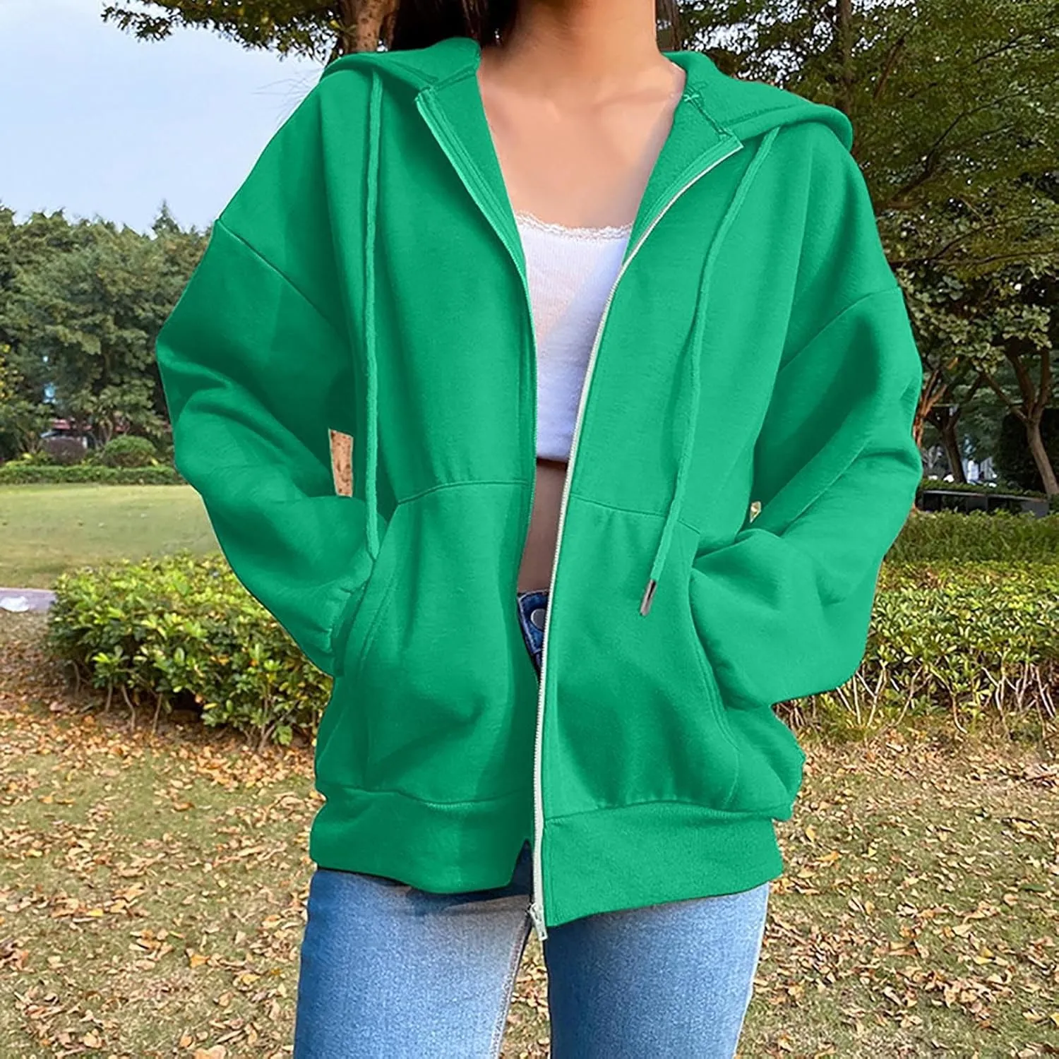 Women's 2024 Fall Zip Up Hoodies Sweatshirt Solid Color Long Sleeve Oversized Coat Casual Cozy Fall Winter Outfits