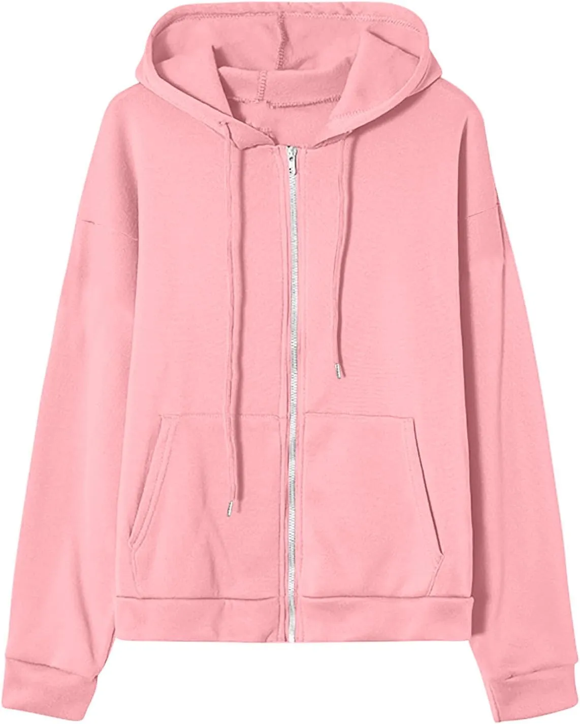 Women's 2024 Fall Zip Up Hoodies Sweatshirt Solid Color Long Sleeve Oversized Coat Casual Cozy Fall Winter Outfits