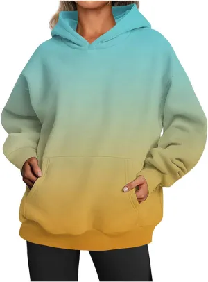 Women's 2024 Fashion Sweatshirts Drawstring Long Sleeve Oversized Hoodies Dye Pullover Outfits with Pockets