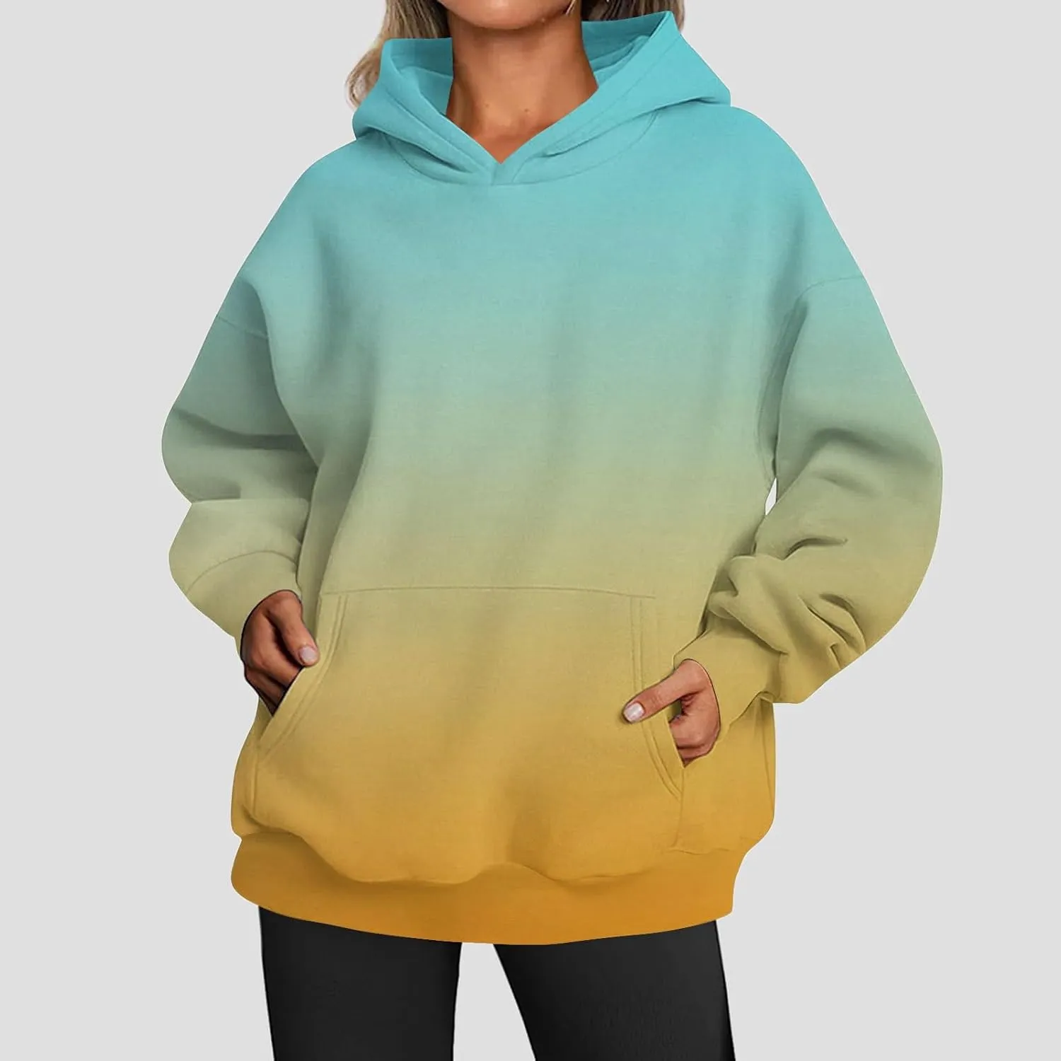 Women's 2024 Fashion Sweatshirts Drawstring Long Sleeve Oversized Hoodies Dye Pullover Outfits with Pockets