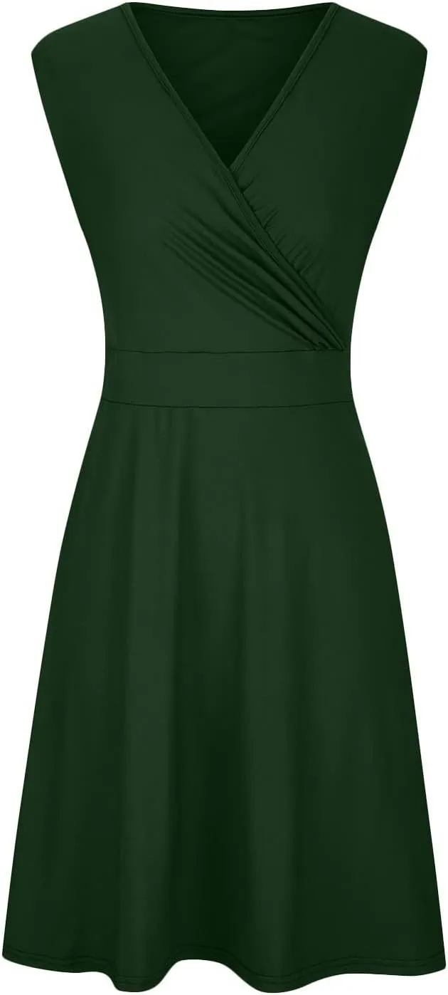 Women's 2025 Summer Sleeveless Ruched Waist Flowy A Line High Low Midi Cocktail Party Dress